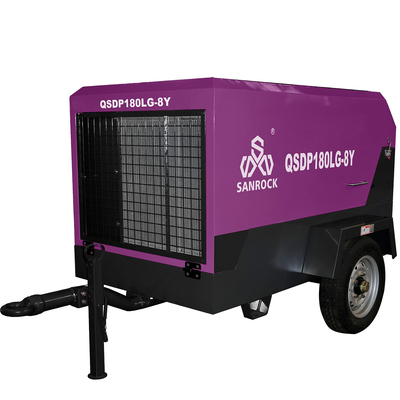 Water Well Drilling and Mining Portable Diesel Screw Air Compressor with 2 Wheels