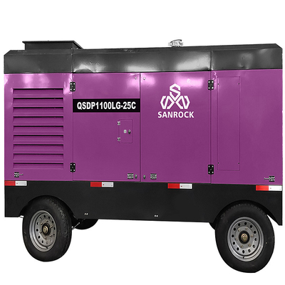 Low Noise Cummins Engine 25bar Portable Diesel Screw Air Compressor for Mining